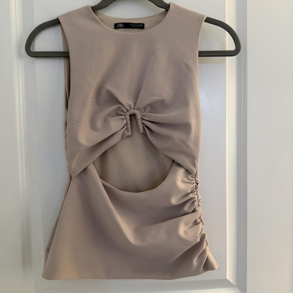 Zara Neutral Taupe Twist Cutout Tank Top